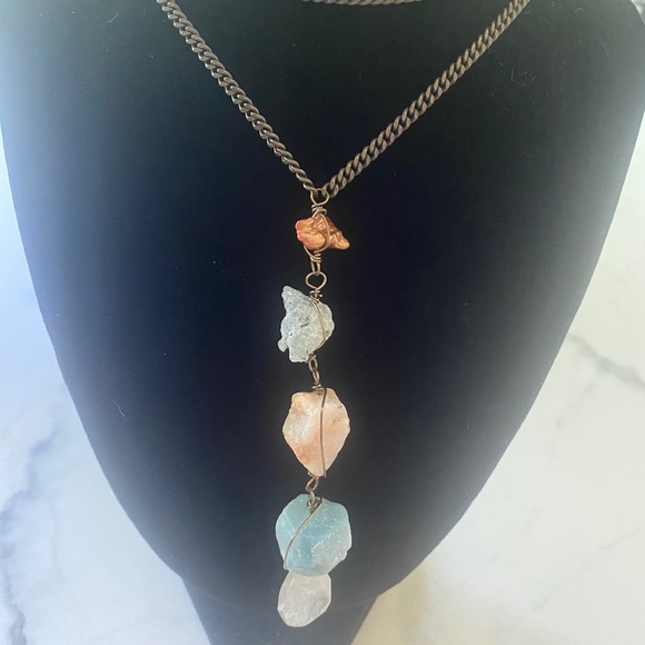 Stone pendent necklace on chain handmade - Picture 1 of 3